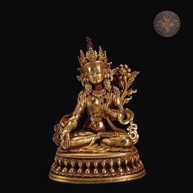 A Rare Bronze Body Gilt White Tara Seated Statue