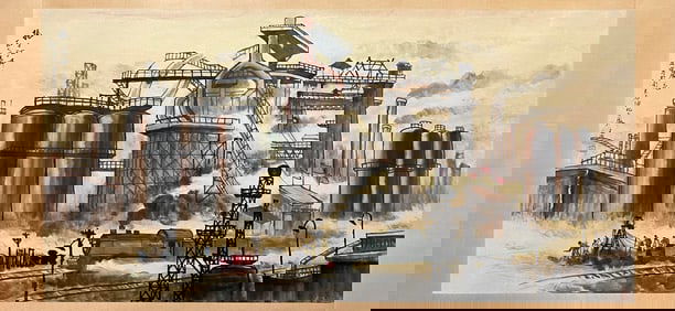 A Chinese ink wash paper scroll new landscape hand scroll
