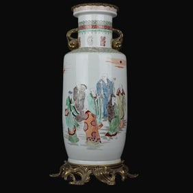 A Rare Five-Color Figure with Copper Pomegranate Double-Eared Vase
