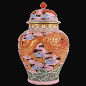 A Rare Enamel Hollow Fish and Dragon Pattern Jar