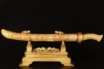 A Rare Copper Gilt Jewel Inlaid Knife