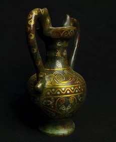 An Archaic Bronze gold-silver mixed inlaid double dragon bottle