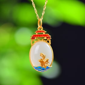 A Exquisite Sliver Inlaid Hetian Jade Seawater and Fish Pattern Pendant