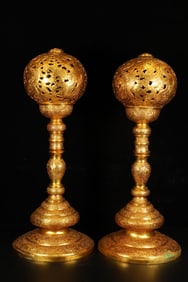 A Pair of Rare Gilt Dragon Bow Lamps