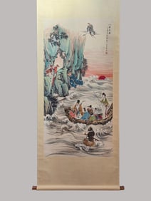 A Chinese Vertical Scroll Ink Painting of Character and Story on Paper