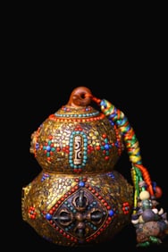 A Rare Purple Clay Filigree Inlaid Gemstone Shell Gourd