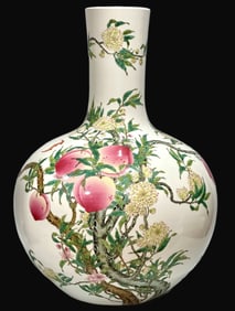A Rare Famille-Rose Bats and Peach Pattern Vase
