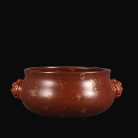 A Rare Ancient Bronze Glaze Gold Splashed Beast Ear Censer