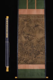 A Chinese Vertical Scroll Ink Painting of Landscape on Silk