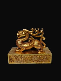 A Rare Copper Gilt Mythical Beast Gold Seal