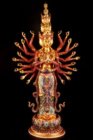 A Rare Gilt Gem Inlaid Thousand-Hand Buddha