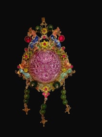 A Rare Silver Golden Filigree Inlaid Red Gems Tiger Pendant