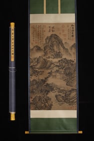 A Chinese Vertical Scroll Ink Painting of Landscape on Silk
