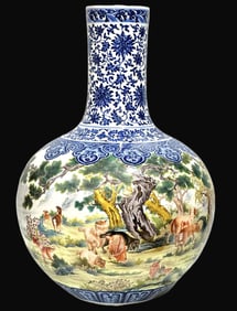A Rare Enamel Blue and White Sheep Pattern Vase