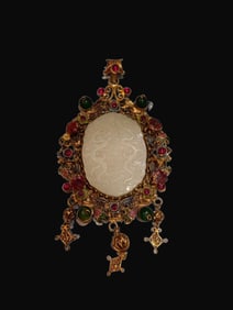 A Rare Silver Golden Filigree Inlaid Jade Token