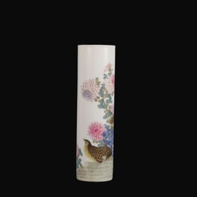 A Rare Famille Rose Flower and Bird Pattern Incense Tube