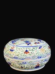 A Rare Blue and White Wucai Flower and Bird Pattern Box
