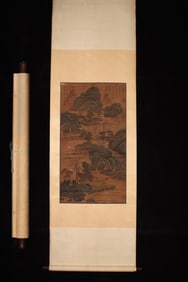 A Chinese Vertical Scroll Ink Painting of Landscape on Silk