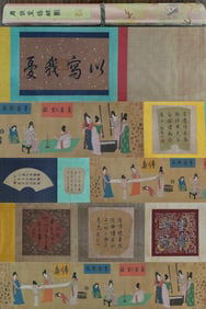 A Chinese Hand Scroll Ink Painting of figure on Silk