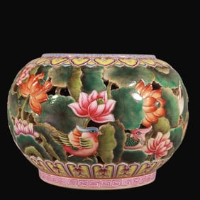 A Rare Enamel carving Hollow Flower and Bird Pattern Brush Washer