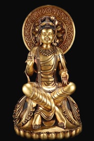 A Rare Red copper body gilt Guanyin Bodhisattva sitting statue