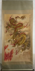 A Rare Chinese Vertical Scroll Ink Painting of Dragon