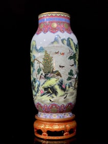 A Rare Iron-Red Gilt Landscape and Hundred Birds Pattern Vase