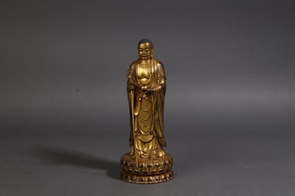 A Rare Copper Gilt Ksitigarbha Bodhisattva Ornament