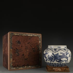 A Rare Blue and White Lion playing ball pattern Jar