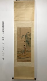 A Chinese ink wash silk scroll figure hanging scroll