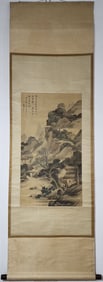 A Rare Chinese Vertical Scroll Ink Painting of Landscape on Silk