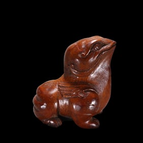 A Rare Bamboo Carving Auspicious Beast Ornament