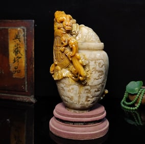 An Exquisite Shoushan Stone Chi-Dragon Pattern Seal Ornament