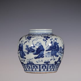 An Exquisite Blue and White Character and Story Pattern Jar