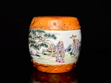 A Pair of Exquisite Famille-Rose Imitation Stone Grain Glaze Painted Gold Character and Story