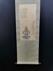 A Chinese Vertical Scroll Ink Painting of Vase on Paper