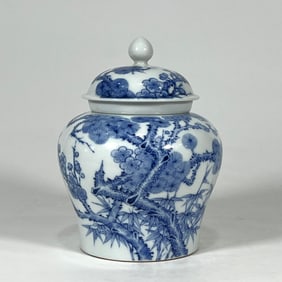 An Exquisite Blue and White Pine, Bamboo and Plum Blossom Pattern Tea Caddy
