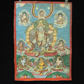 An Exquisite Brocade Painted Color Statue of Tara Tangka
