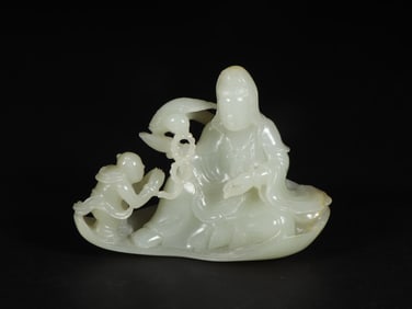An Exquisite White Jade Statue of Avalokitesvara