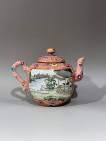 An Exquisite Famille-Rose Character and Story Pattern with poem Ewer