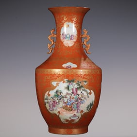 An Exquisite Famille-Rose Painted Gold Dragon and Phoenix Pattern Character and Story Pattern