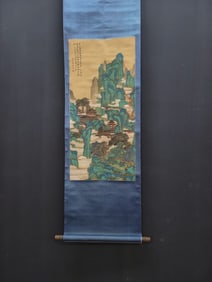 A Chinese Vertical Scroll Ink Painting of Landscape on Silk