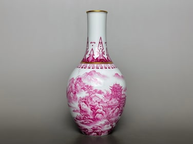 A Pair of Exquisite Ink Color Painted Gold Landscape Pattern with poem Vase