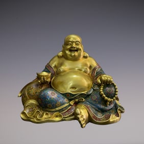 An Exquisite Cloisonne Lotus Pattern Statue of Maitreya Buddha