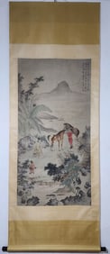 A Chinese Vertical Scroll Ink Painting of Character and Story on Paper