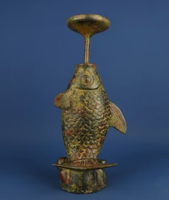 A Exquisite Bronze -With Inscription Fish-Form Candlestick