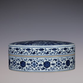 An Exquisite Blue and White Lotus Pattern Landscape and Figure Pattern Box