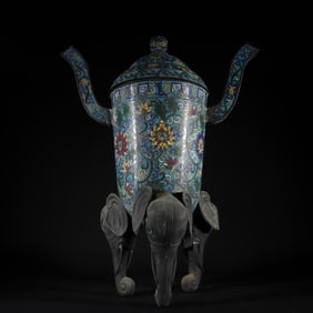 An Exquisite Cloisonne Lotus Pattern Double-Ears and Tripod Censer