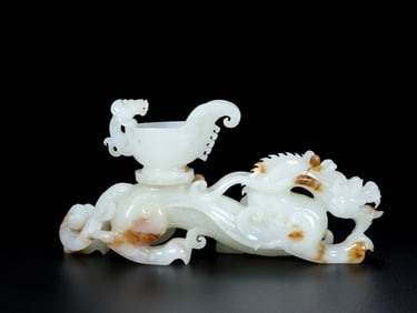 An Exquisite White Jade Auspicious Beast Cup