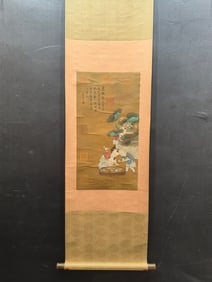 A Chinese Vertical Scroll Ink Painting of Character and Story on Paper